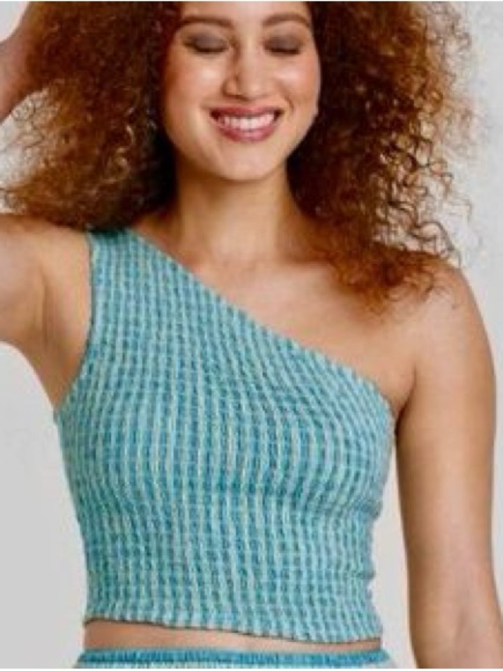 A New Day women's one shoulder ruched top blue green stripe size Small